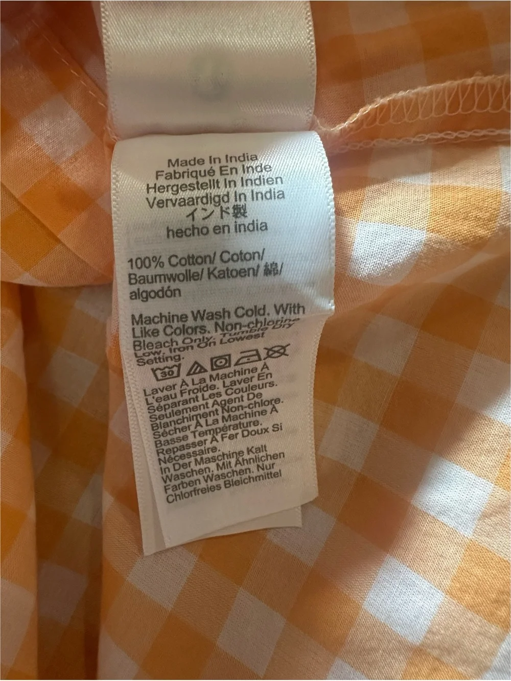 J. Crew Women’s Cotton Orange and White Gingham Button-Down Shirt